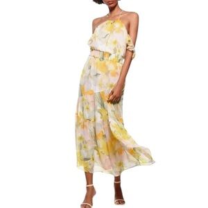 Zara Yellow Floral Halter Maxi Dress